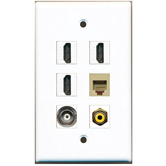 RiteAV - 3 HDMI 1 Port RCA Yellow 1 Port Phone RJ11 RJ12 Beige 1 Port BNC Wall Plate