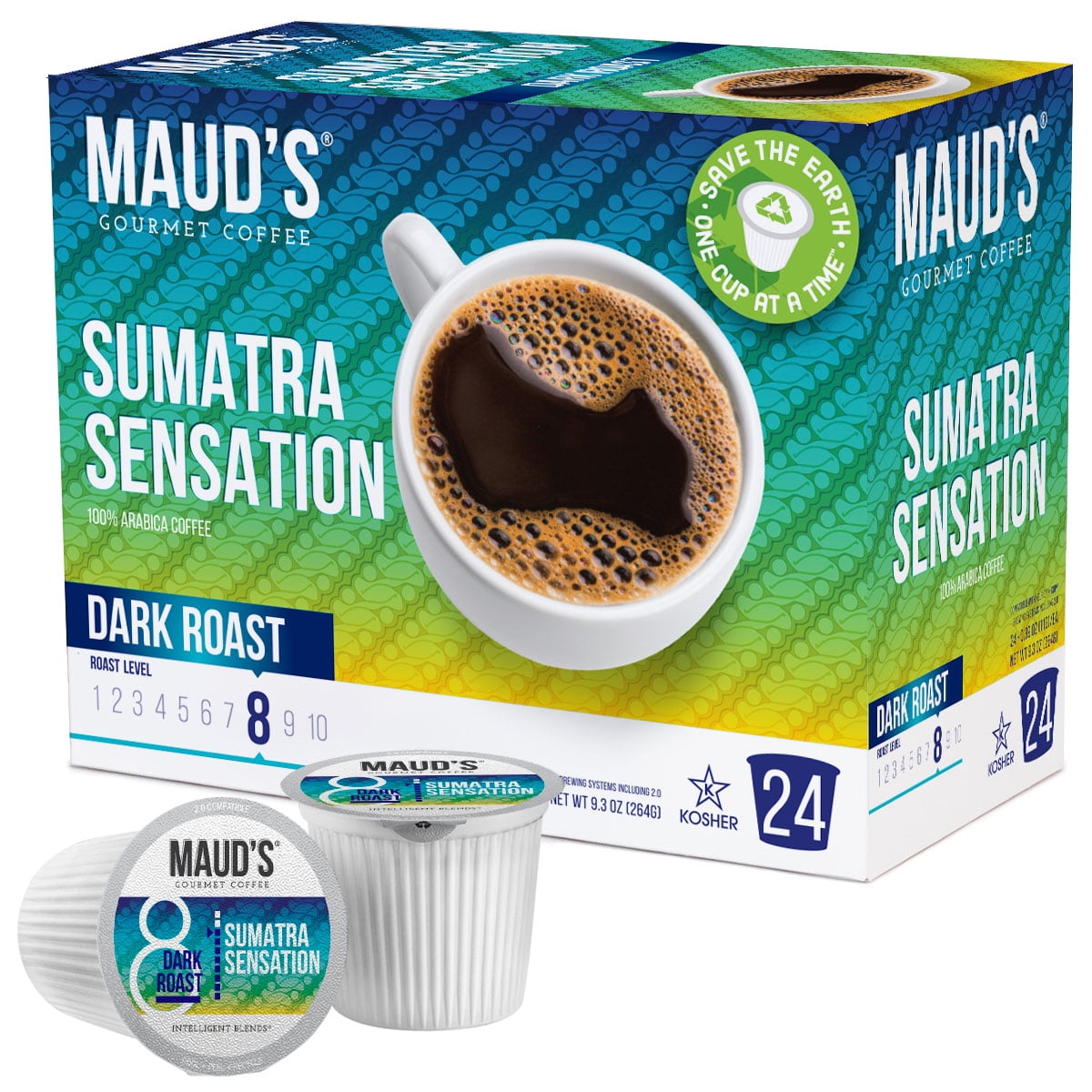 Maud's Dark Roast Sumatra Coffee (Sumatra Sensation), 24ct. Solar Energy Produced Recyclable Single Serve Single Origin Dark Roast Coffee Pods – 100% Arabica Coffee California Roasted, KCup Compatible