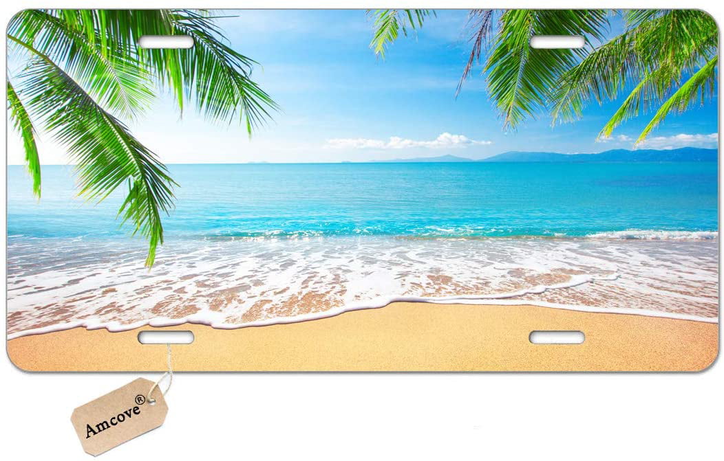 Personalized Beach Tropical Island License Plate Frame for your Car Novelty Tag 