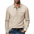 thumbnail image 3 of akafmk Mens Long Sleeve Shirts Button Front Collared Shirt with Pocket Linen-Like Breathable Fall Tops, Size L, 3 of 8