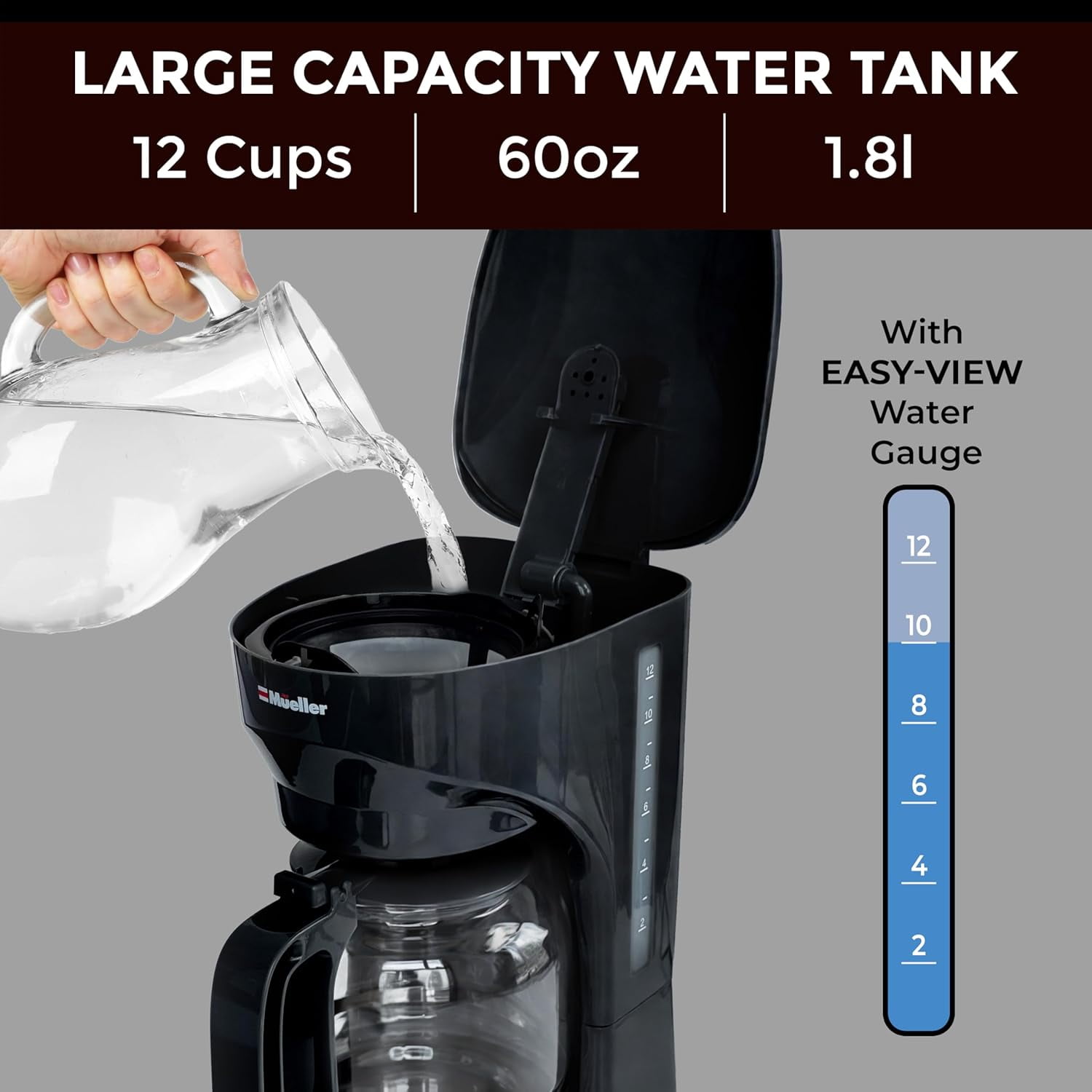 MÜELLERHOME Coffee Maker 12 Cup, Drip Coffee Maker with Glass Coffee Pot, Reusable Filter, Keep Warm Plate & Auto Shutoff