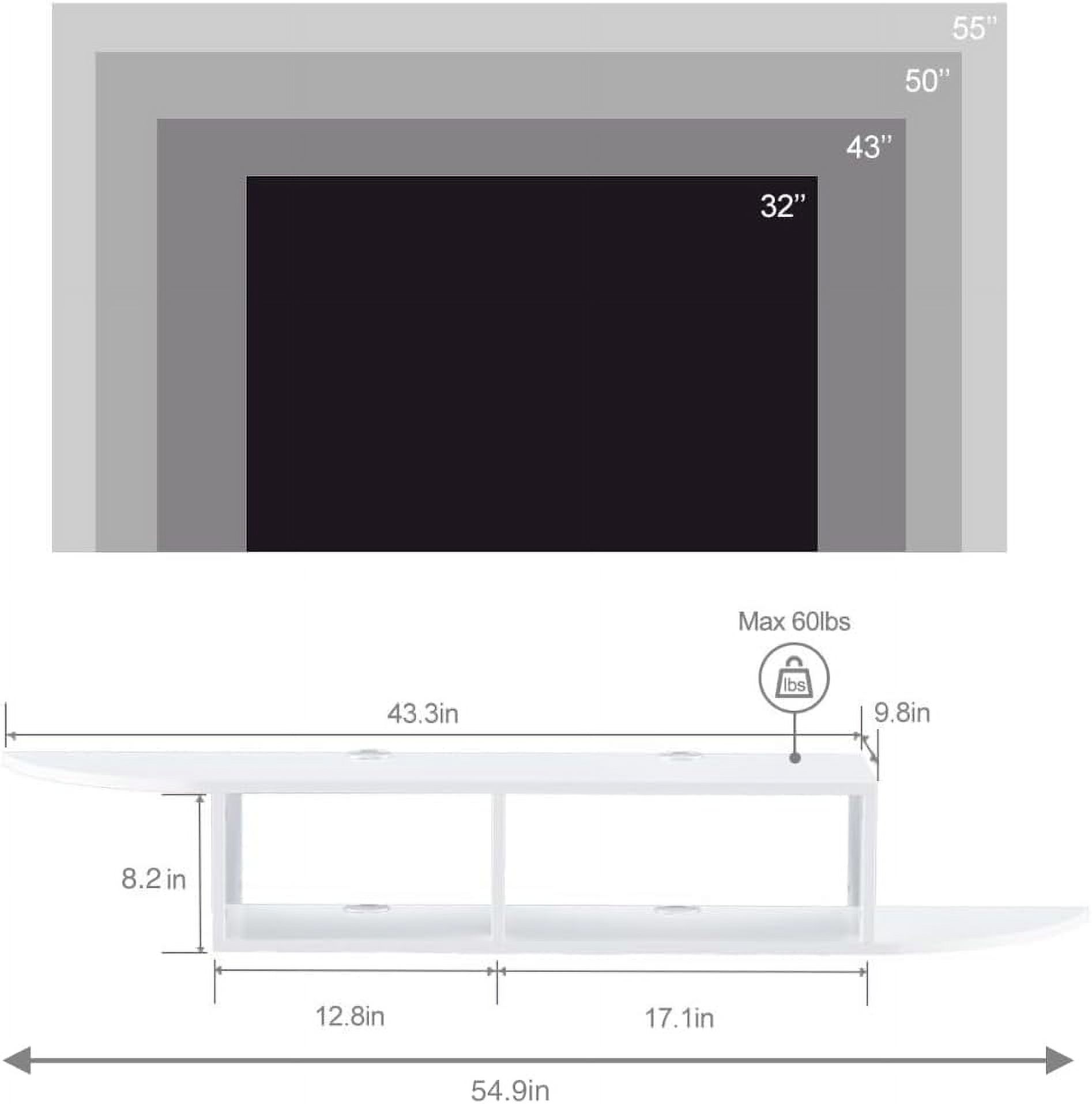 Floating TV Stand, Wall Mounted Entertainment Center and Cabinet Shelf, TV Console with Storage, Media Console for DVD Player, Space-Saving Under TV Shelf for Bedroom, Living Room (White)