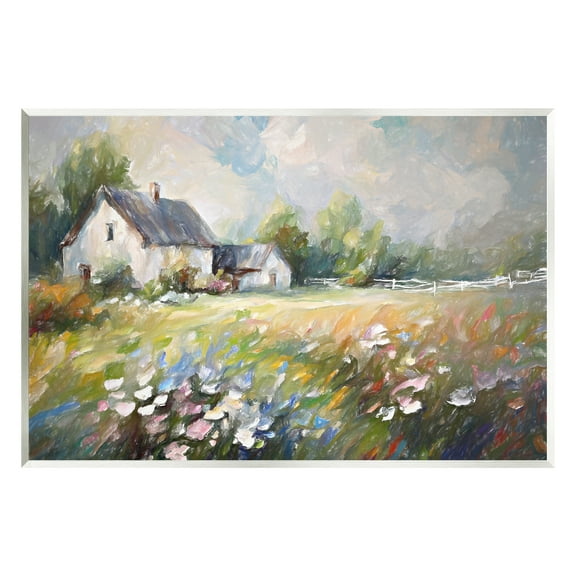 Stupell Industries Windblown Flowers Farmhouse Landscape Painting Unframed Art Print Wall Art, 15 x 10