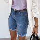 thumbnail image 5 of Karight Women's Ripped Mid-Rise Denim Bermuda Shorts Frayed Raw Hem Stretch Jean Shorts, 5 of 9