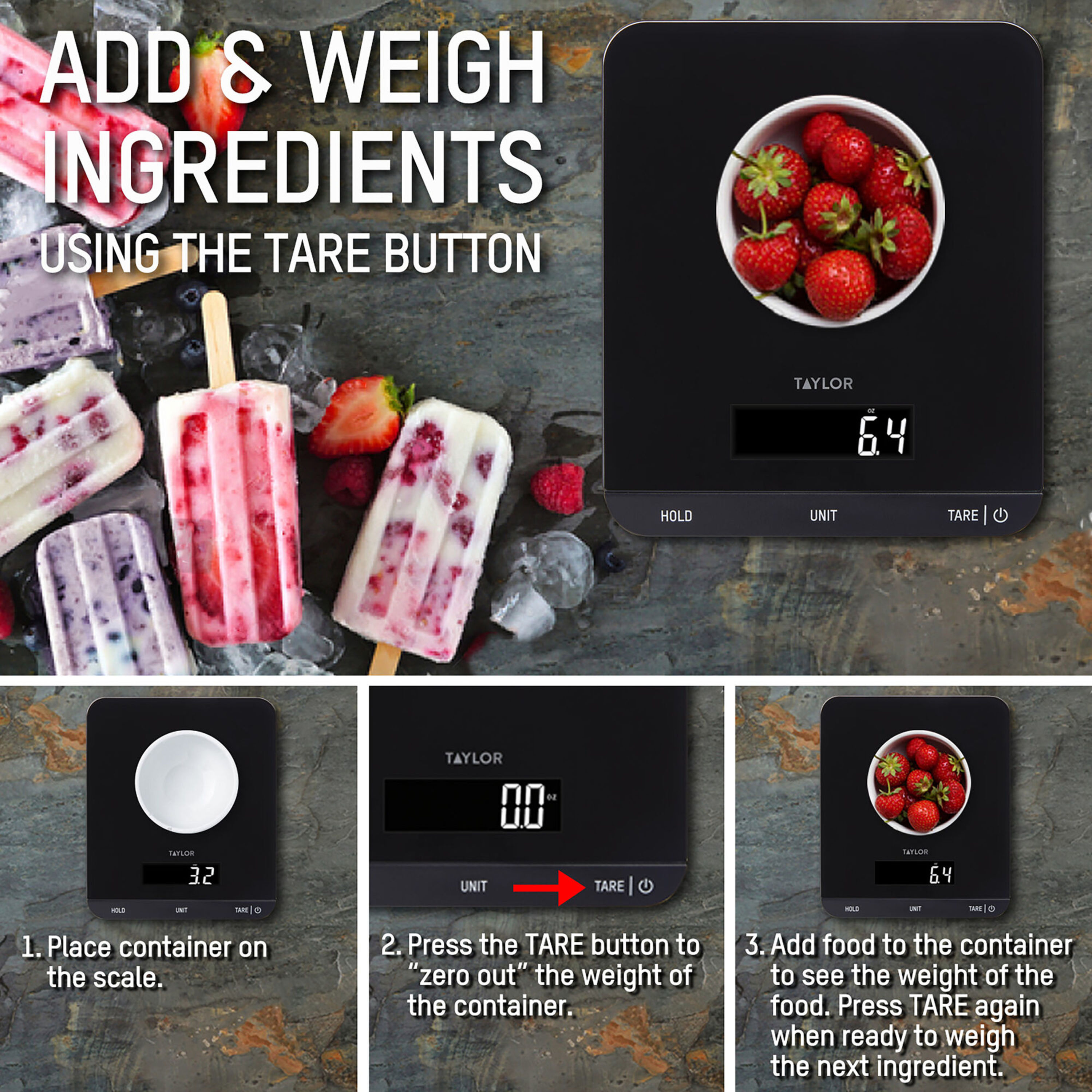 Taylor 33 Lb Digital Kitchen Scale, Black photo 4