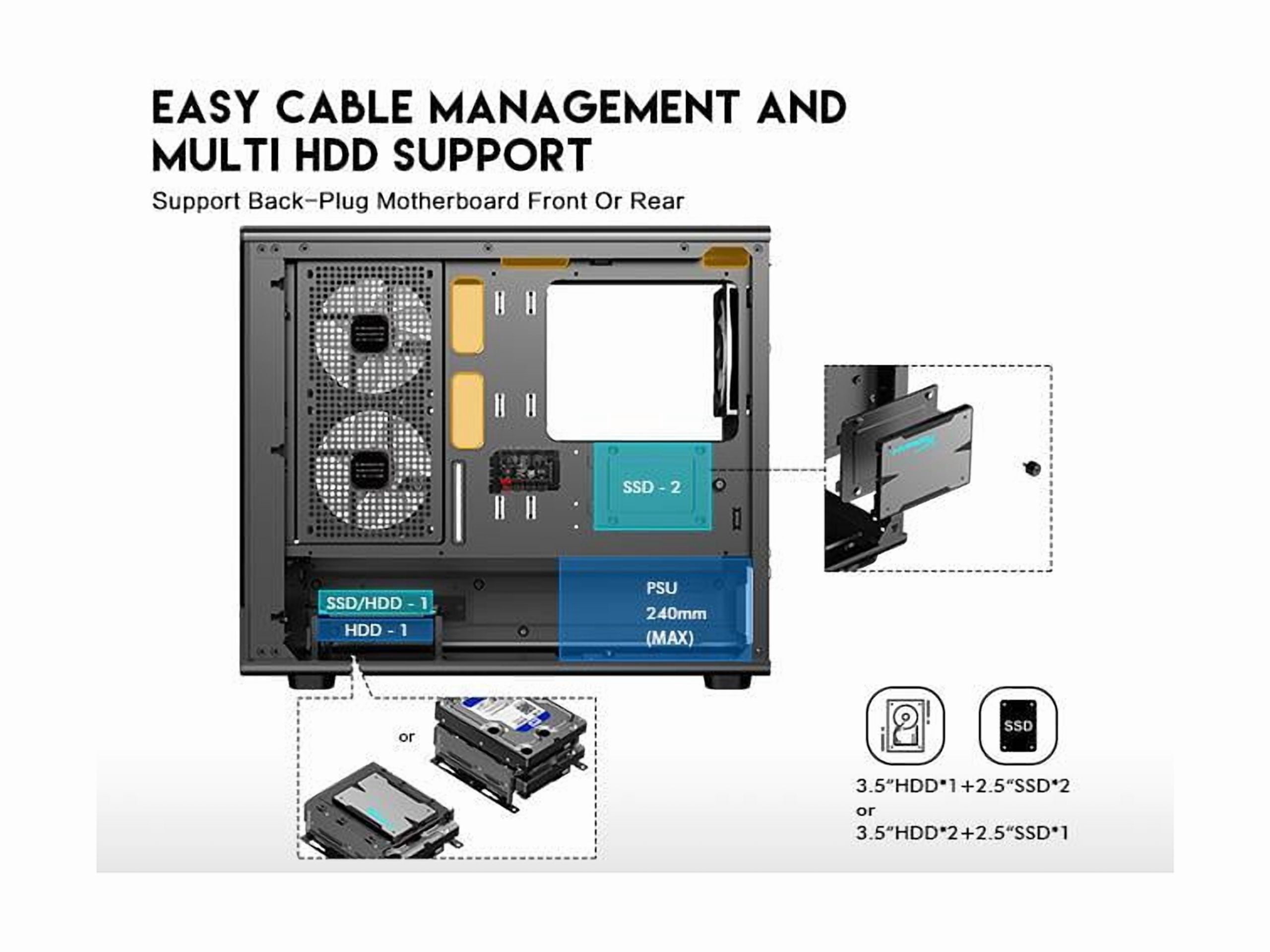 DIYPC ARGB-M1-BK Black USB3.0 Tempered Glass Micro ATX Gaming Computer Case w/ Dual Tempered Glass Panel and 3 x ARGB PWM Fans (Pre-Installed)