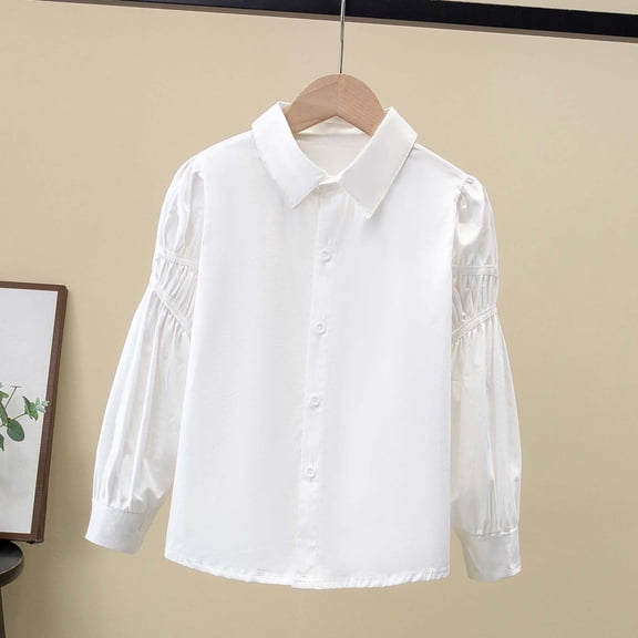 Kids Girls Long Sleeve Party Blouses Elegant Ruffled Button Down Shirts School Tops White 7-8 Years