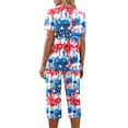 thumbnail image 6 of US 250 Years Anniversary Pajamas for Women Set Red Blue and White Stars Print Nightwear Set Short Sleeve Shirts and Capri Pant Pjs Set 4th of July 2 Piece Outfits, 6 of 6