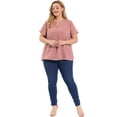 thumbnail image 3 of Women's Plus Size Blouses Pin Dots Round Neck Cute Basic Top Pink 2X, 3 of 7