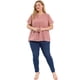 thumbnail image 3 of Women's Plus Size Blouses Pin Dots Round Neck Cute Basic Top Pink 3X, 3 of 7