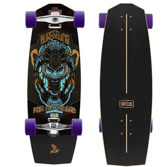 Surfeeling USA Mr. Pop Surf Style Carving Skateboard with 70mm Dia. Wheels - Black Graphic