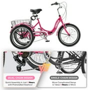 Viribus 20 Folding Adult Tricycle 7 Speed Dual Chain Folding Trike for Adults Hot Pink