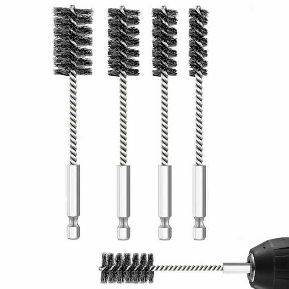 4Pcs Stainless Steel Wire Brush for Drill Bore Brush Set Hex Shank Handle for Drill Ports Tubes Bearings Cleaning Parts,4 x stainless steel wire brushes,Silver