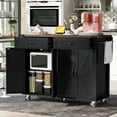 thumbnail image 1 of 53.5" Farmhouse Kitchen Island with Power Outlet, Kitchen Storage Island with Drop Leaf, Spice Rack and Drawer, Rolling Kitchen Cart on Wheels, for Home, Kitchen, Black (One Package), 1 of 7
