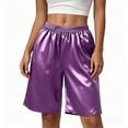 thumbnail image 3 of Fewfanhot Women Silky Satin Knee Length Lounge Shorts Elastic High Waist Loose Casual Sleep Bottoms S-3XL, 3 of 8