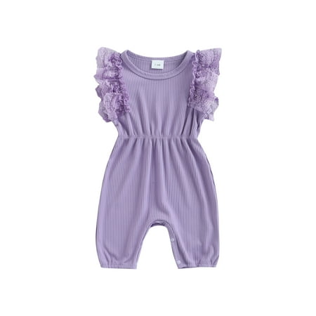 

ZIYIXIN Newborn Infant Baby Girl Lace Ruffle Sleeve Romper Solid Knitted One Piece Romper Jumpsuit Playsuit Summer Purple 6-9 Months