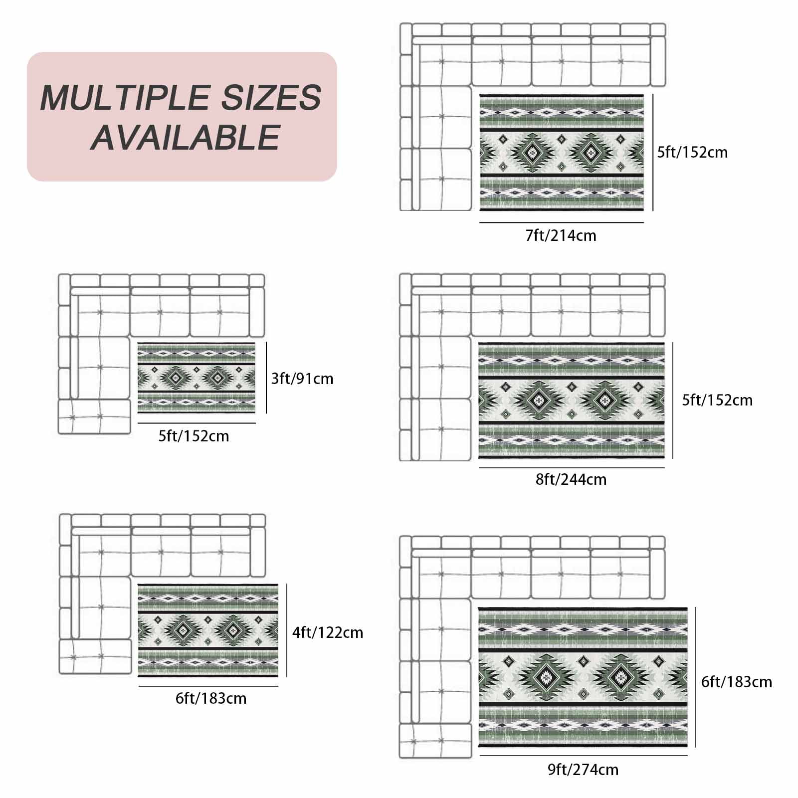 Sage Green Boho Outdoor Rug for Patio/Deck/Porch, Non-Slip Large Area Rug 6 x 9 Ft, Southwestern Ethnic Aztec Retro Geometric Indoor Outdoor Rugs Washable Area Rugs, Camping Rug Carpet Runner