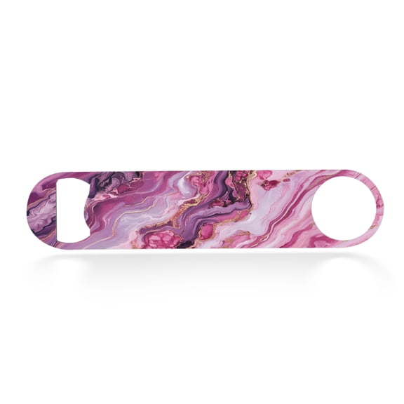 Flat Bottle Opener Heavy Duty Stainless Steel Bottle Opener Beer Flask Tools ​for Kitchen Bar Restaurant, 7 Inch - Pink Hued Liquid Patterns with Gold Threads