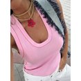 thumbnail image 4 of HH TRAF Top de jersey con cuello redondo sin mangas y ribete de color contrastante para mujer, elegante chaleco informal de punto de 5 colores, 4 of 5