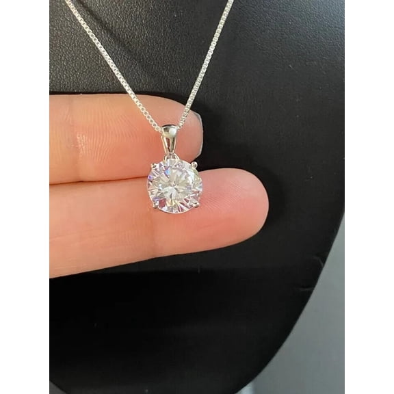 7MM 2Ct Round Lab Created Diamond Solitaire Pendant Necklace 14K White Gold Plated