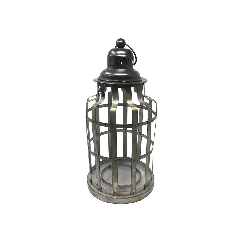 Galvanized Round Metal Cage Lantern, 17Inch