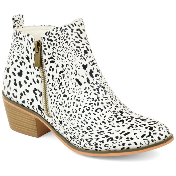 stacked heel leather booties