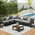 thumbnail image 4 of YODOLLA 7 piece Outdoor Patio furniture Set Clearance Metal Patio Sectional Sofa Set on sale with Grey Cushions and 30" Fire Pit Table, 4 of 9