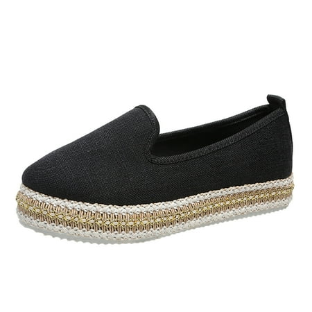 

nsendm Women Shoes Casual Flats Dressed Shoes Solid Casual Fashion Single Shoes Mouth Woven Womens Shoes Casual Flats Shoes Black 9.5