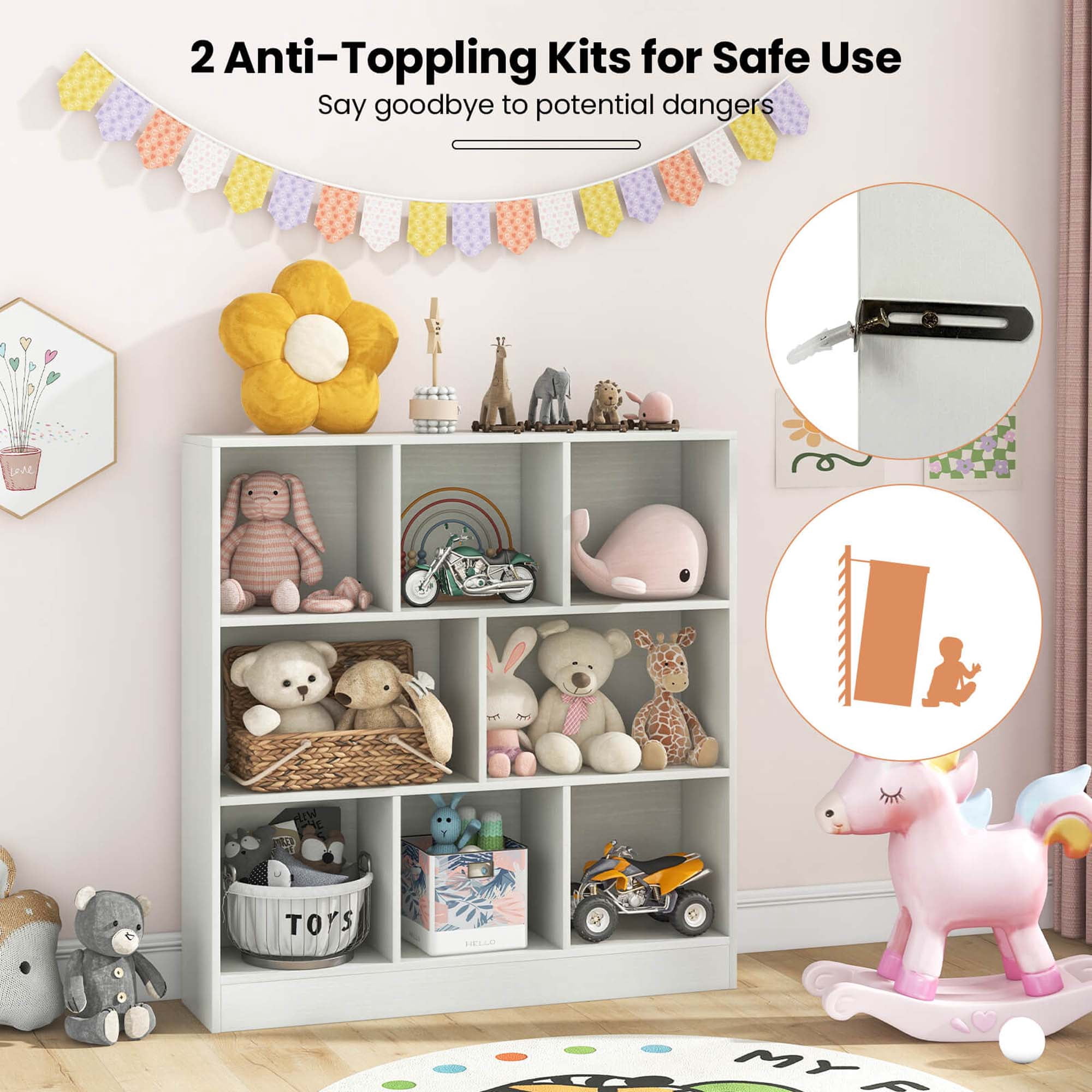 Costway 8-Cube Bookcase 41" Wooden Toy Storage Organizer for Kids Bookshelf White