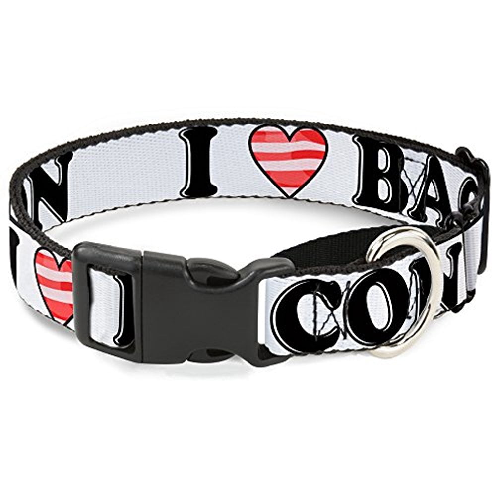 Buckle-Down MGC-W30952-L I "Heart" Bacon White Black Bacon Martingale Dog Collar