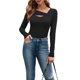 thumbnail image 3 of Camisetas de Larga para Mujer, Corte Ajustado, Estilo Otoño, con Aberturas, Estilo Y2K y Tejido Acanalado. Negro XL, 3 of 7