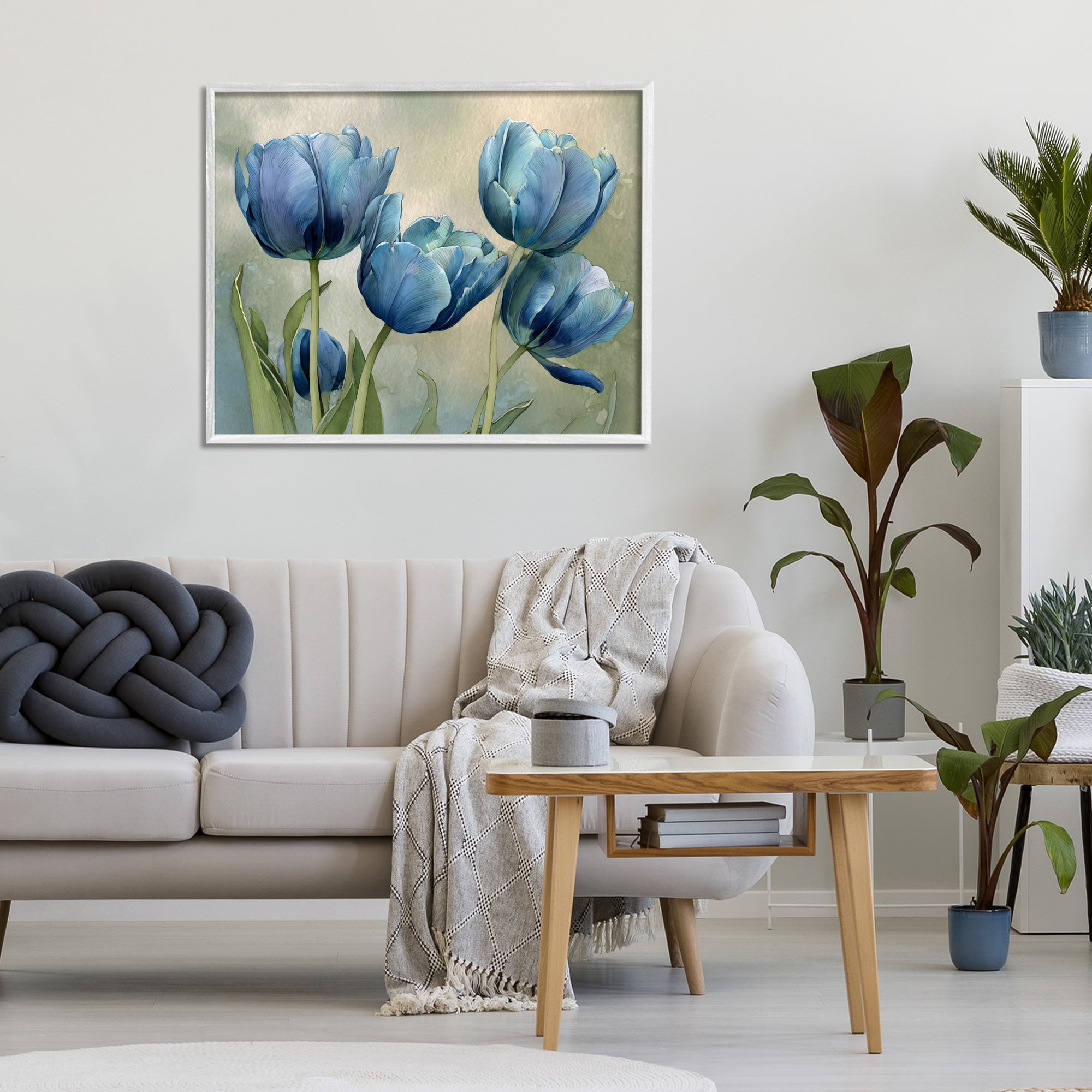 Stupell Industries Drawn Blue Tulip Flowers White Framed Giclee Art, design by Franklyn Gregory