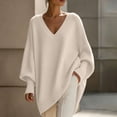 thumbnail image 2 of QIYAGBSA V Neck Sweaters for Women Oversized Batwing Long Sleeve Knit Pullover Relaxed Tunic Fit with Asymmetric Hem for Fall Winter Casual, 2 of 7