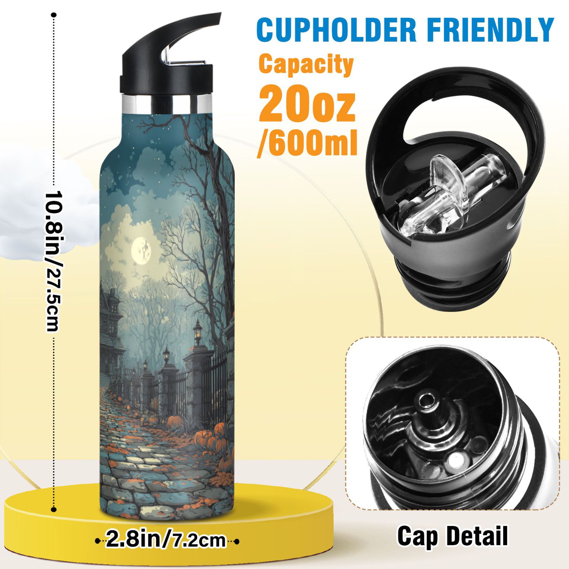 Kids Insulated Stainless Steel Sports Water Bottle 600ml (20oz) Ancient Mansion