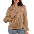 thumbnail image 2 of Casual Jacket for Women Fall Faux Suede Long Sleeve Slim Fit Zip Up Collared Cropped Jacket with Pockets Outerwear, 2 of 5