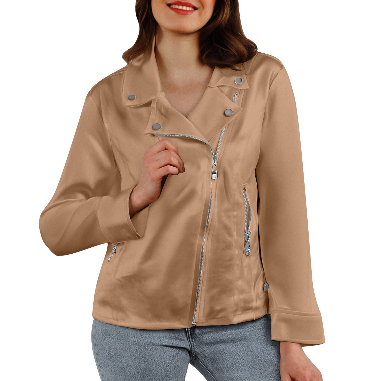 Huaizzzy Women's Spring Fitted Short Collar Zipper Jacket with