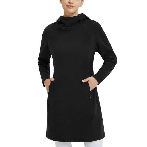 BALEAF Women's Fleece Sweatshirt Dress Thermal Long Winter Fall Tunic Dresses Outfits with Pocket Hooded Pullover Black L