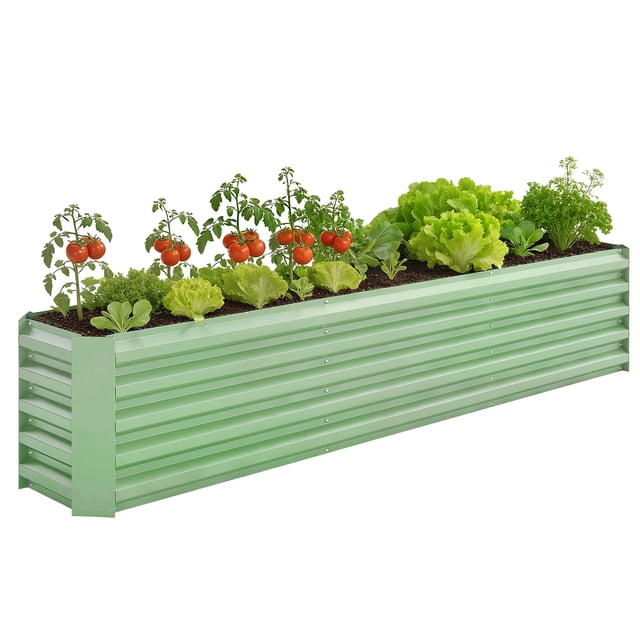 Outsunny Bac de Jardin Surélevé Galvanisé 8x1.3x1.5 Pi, Fond Ouvert Vert Pâle