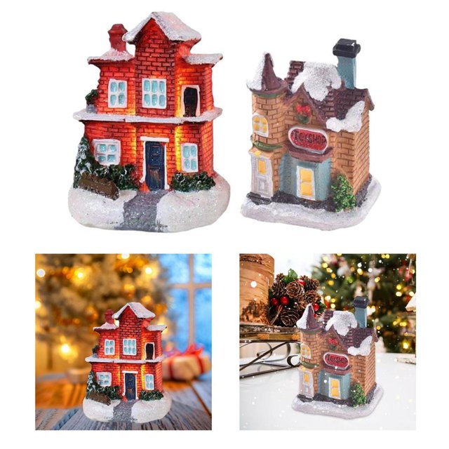 Miniatures House,LED Christmas Snow House Decoration Gift Decor StyleF Macarena Casa de miniaturas