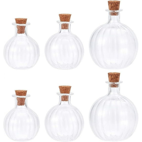 6pcs Mini Glass Bottles Round Glass Spherical Wishing Bottles with Corks Stoppers Clear Tiny Jars Drifting Bottles for Wedding Birthday Party Props Decor Beach Sand DIY Crafts Clear