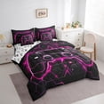 thumbnail image 4 of Feelyou 3D Video Gamepad Bedding Comforter Set 7pcs for Kids, Modern Gaming Gamer Player Queen Bedding Sets, Pink Neon Honeycomb Reversible Queen Sheet Sets, Breathable Home Decor, 4 of 9