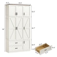 thumbnail image 3 of ANPOO 94''H White Extra Tall Armoire Wardrobe Closet w/ Top Cabinet, 2 Drawers & Storage Shelves, Farmhouse 3 Doors Armoire Wardrobe Closet w/ Barn Door & Sensor Light, LED Wooden Large Armoire, 3 of 10