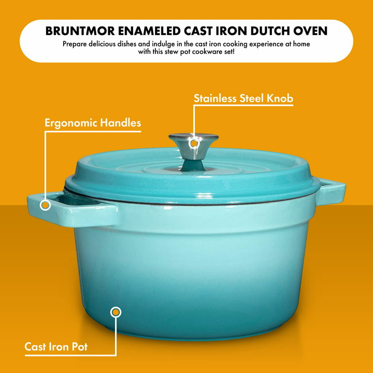 Bruntmor 6.5 qt Duke Blue Pre-Seasoned Enameled Cast Iron Dutch Oven