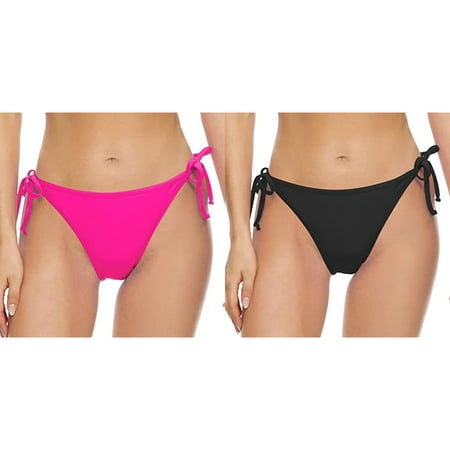 (2-Pack) 2025 New Women Vintage Print Low Swim Wear Pants for Women Waist Brazilian Bikini Bottom Swimwear Briefs Beachwear Brazilian Bikini Bottom Side Tie Swim Cover Pants Thong Bathing