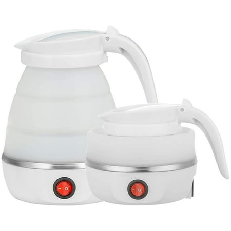 Foldable Electric Travel Kettle - Portable and Convenient Silicone Collapsible Water Boiler and Tea Pot for Camping - Easy Storage with Detachable Power Cord （White）