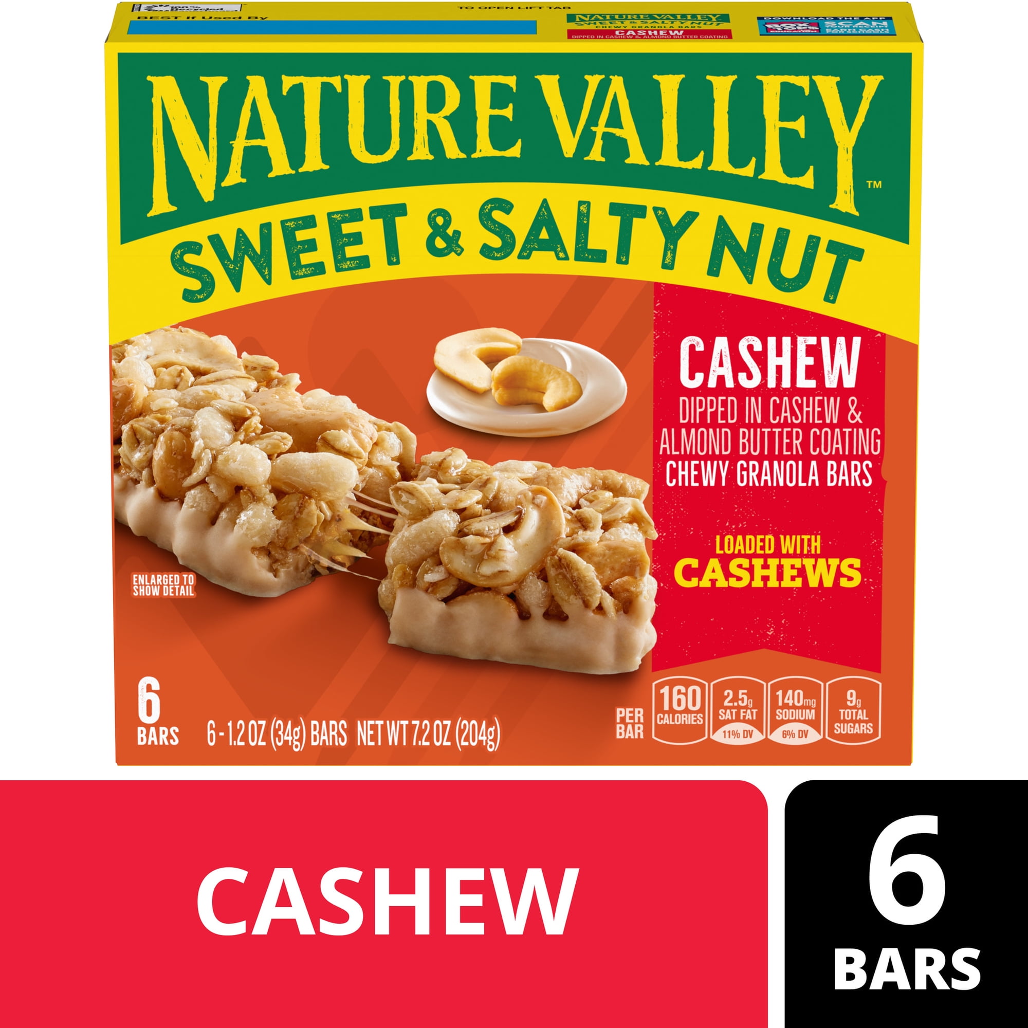 Nature Valley Sweet and Salty Nut Granola Bars, Cashew, 6 Bars, 7.2 oz