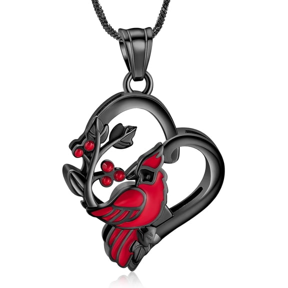 Red Cardinal Urn Necklace for Ashes Heart Cremation Jewelry for Ashes Funeral Memorial Pendant Ashes Necklace for Human / Pet