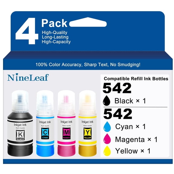 542 Refill Ink Bottles Replacement for T542 542 High Quality High Yield Ink Bottle Works with ET-5150 ET-5170 ET-5180 ET-5800 ET-5850 ET-5880 ET-16600 ET-16650 Printer (B/C/M/Y-4 Pack)