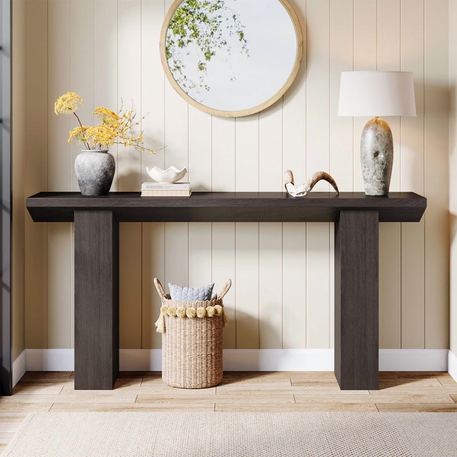 Tribesigns 62.99-Inch Wood Console Table for Entryway, Hallway, Living Room (Black)