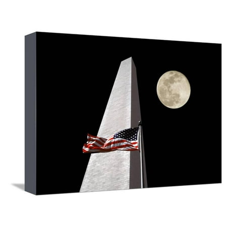 - Collage of the Washington Monument, American Flag, and Moon Stretched Canvas Print Wall Art By Diane Miller